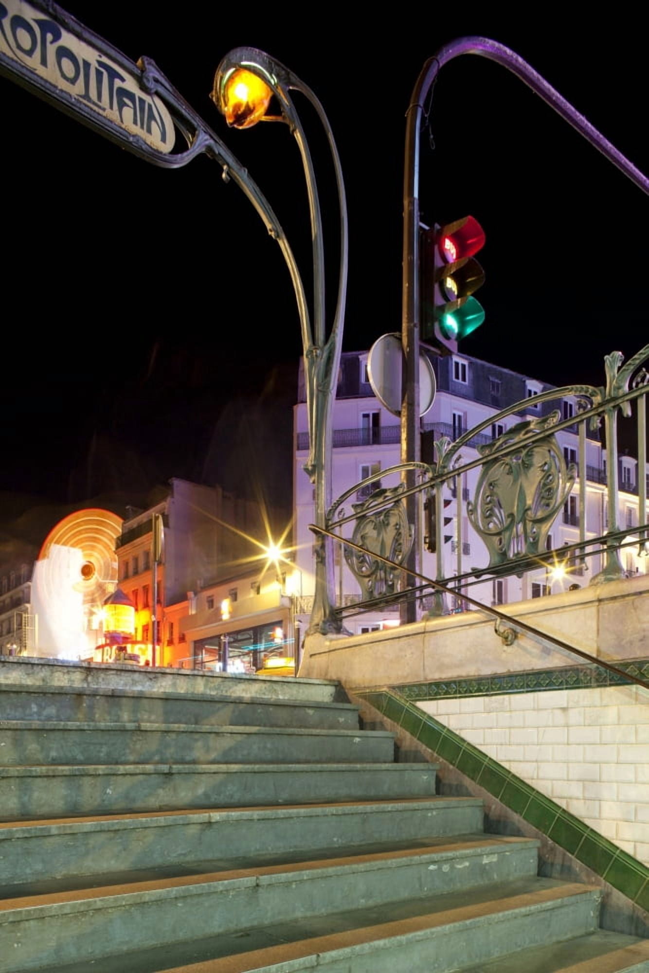 Metro stop lit up at night Metro Station Blanche Boulevard de Clichy Paris Ile-de-France France Canvas Art - Panoramic Images (27 x 9)