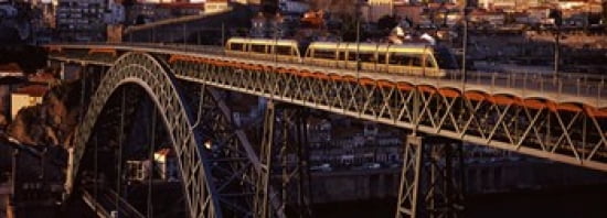Metro train on a bridge Dom Luis I Bridge Duoro River Porto Portugal Canvas Art - Panoramic Images (36 x 13)