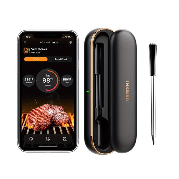 MetroTek Smart Meat Thermometer with 300ft Range, Dual Probe, Rechargeable & App Control, Food-Safe Stainless Steel, Target Temperature Alert, 30-Day Data Logging, -C Fast, Compatible