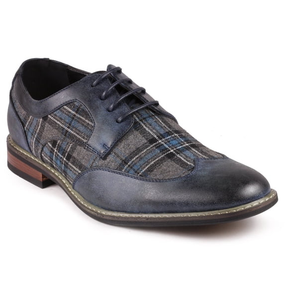 Metrocharm Alex-06 Men's Plaid Lace Up Wing Tip Classic Oxford Dress Shoe