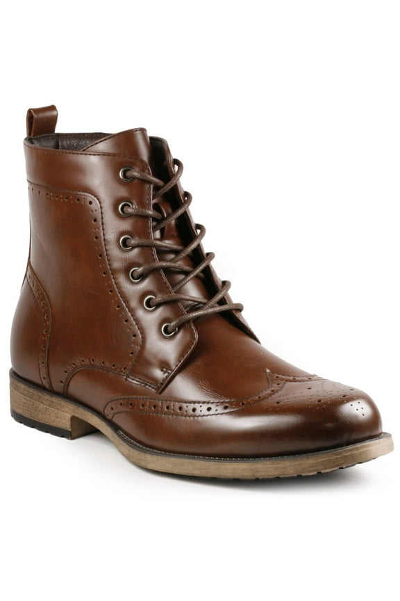 MC309 Men's Lace Up Wing Tip Dress Casual Fashion Oxford Boot Brown 10.5