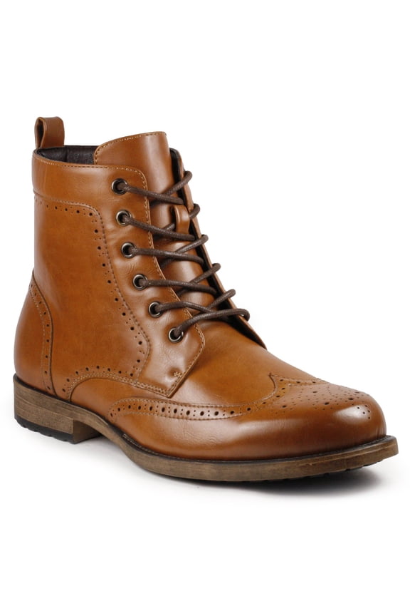 MC309 Men's Lace Up Wing Tip Dress Casual Fashion Oxford Boot Tan 12