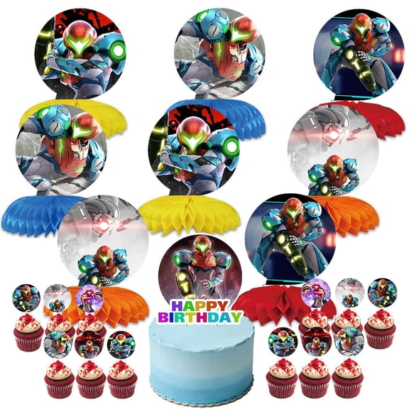 Metroid Dread Party Decor Supplies Honeycomb Centerpieces&Table Toppers Cake Toppers Decorations for Birthday
