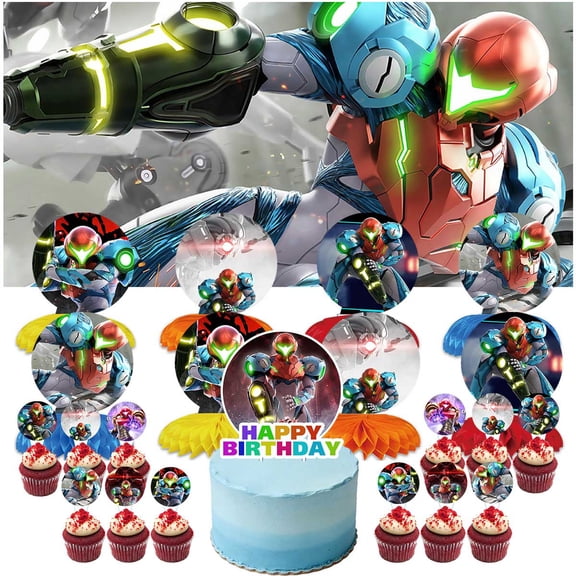 Metroid Dread Party Decorations Banner Decor Supplies Honeycomb Centerpieces Table Toppers Cake Toppers for Birthday Photo Props