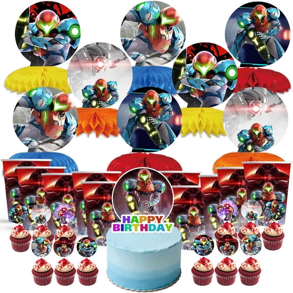 Metroid Dread Party Supplies Decor Cups Fans Decorations Honeycomb Centerpieces Cake Toppers