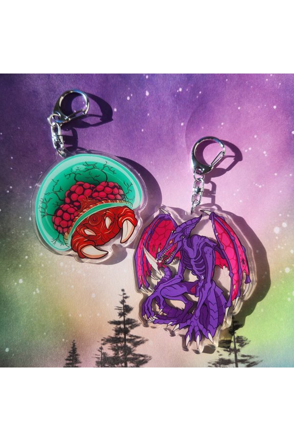 Metroid Ridley-inspired 3 Acrylic Charms" (1 keychain)