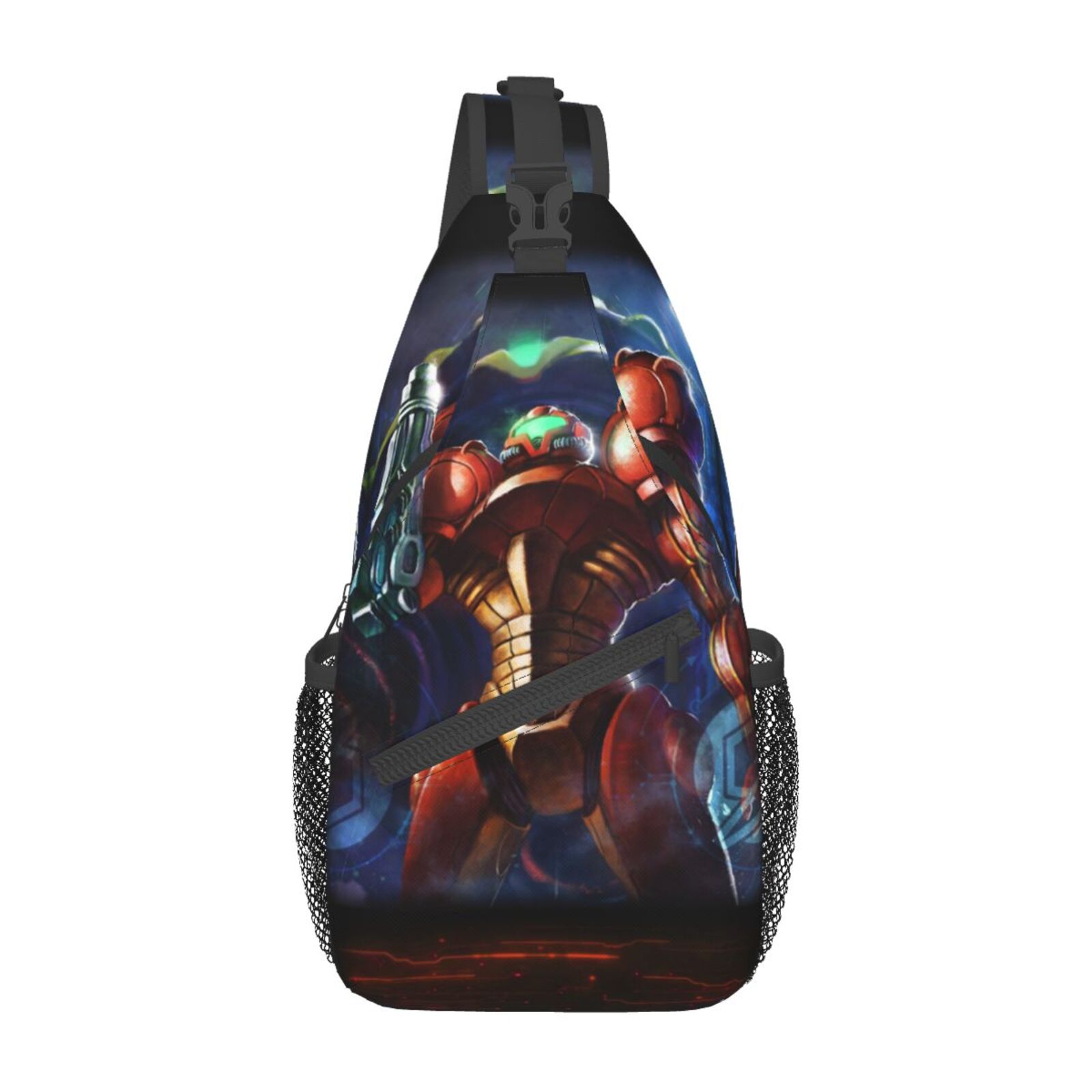 Metroid Samus Aran Funny Sling Backpack Crossbody Chest Bag Daypack for