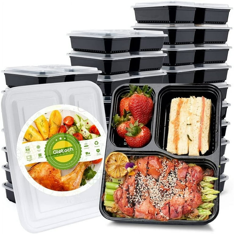 Metronic 50Pack 34oz Meal Prep Container,3 Compartment Plastic Food Prep  Containers with Lids,BPA Free,Microwave, Dishwasher Safe  Disposable/Reusable