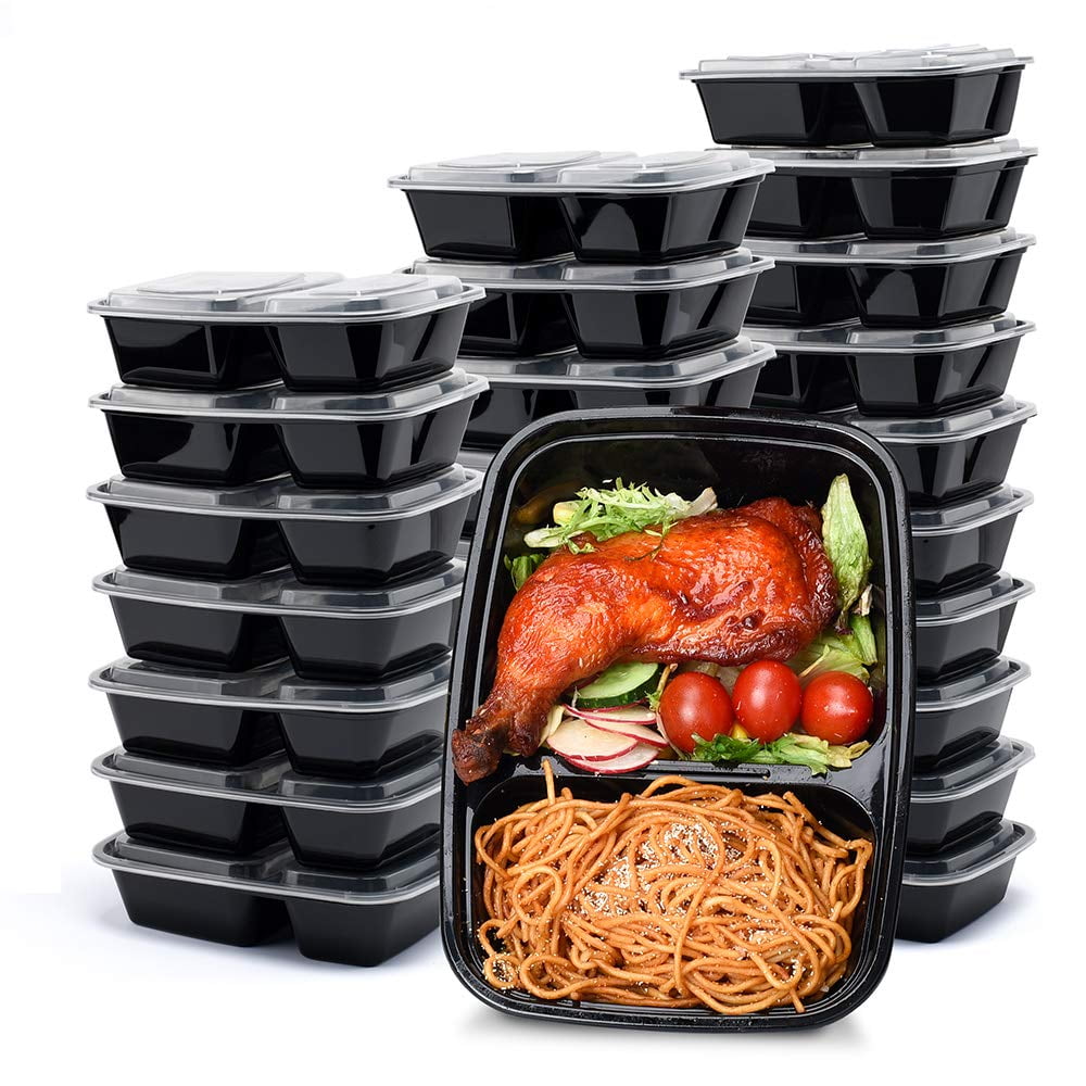 MUCHII 32 oz 3 Compartment Meal Prep Containers With Lids, [20 Pack] To Go  Containers With Lids,Plastic Disposable Food Containers Microwave Safe and
