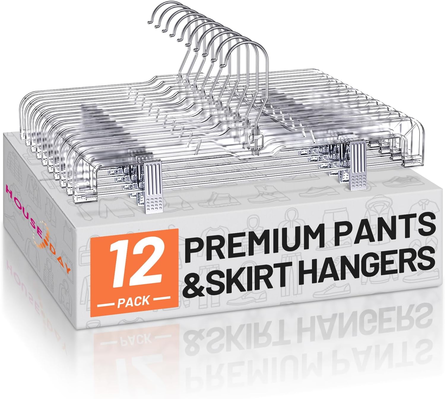 Metronic Pant Hangers with Clips, Plastic Hangers, Clothes Hangers, 25 Pack, Clear, 14 inch, Size: 25pk