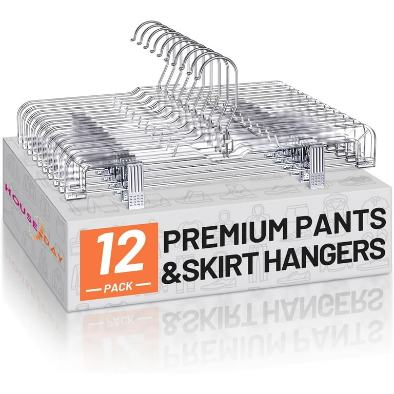 Metronic Pant Hangers with Clips, Plastic Hangers, Clothes Hangers, 12 Pack, Clear, 14 inch, Size: 12Pk