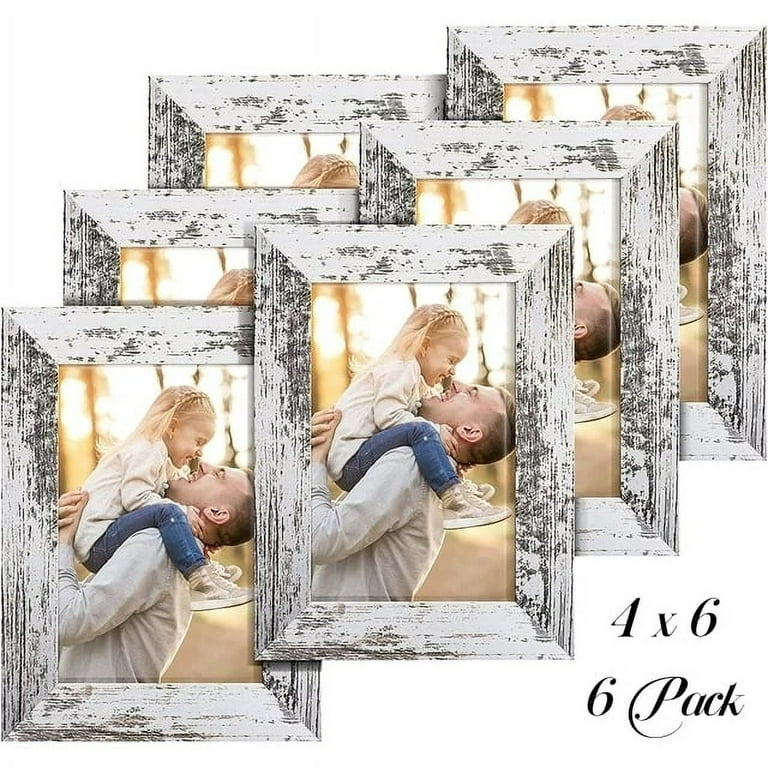 Lavezee 4x6 Picture Frame Set Matted to Display Photos 4x6 with Mat or 5x7  without Mat for Wall and Tabletop Decoration, 6 Pack Rustic White Pattern