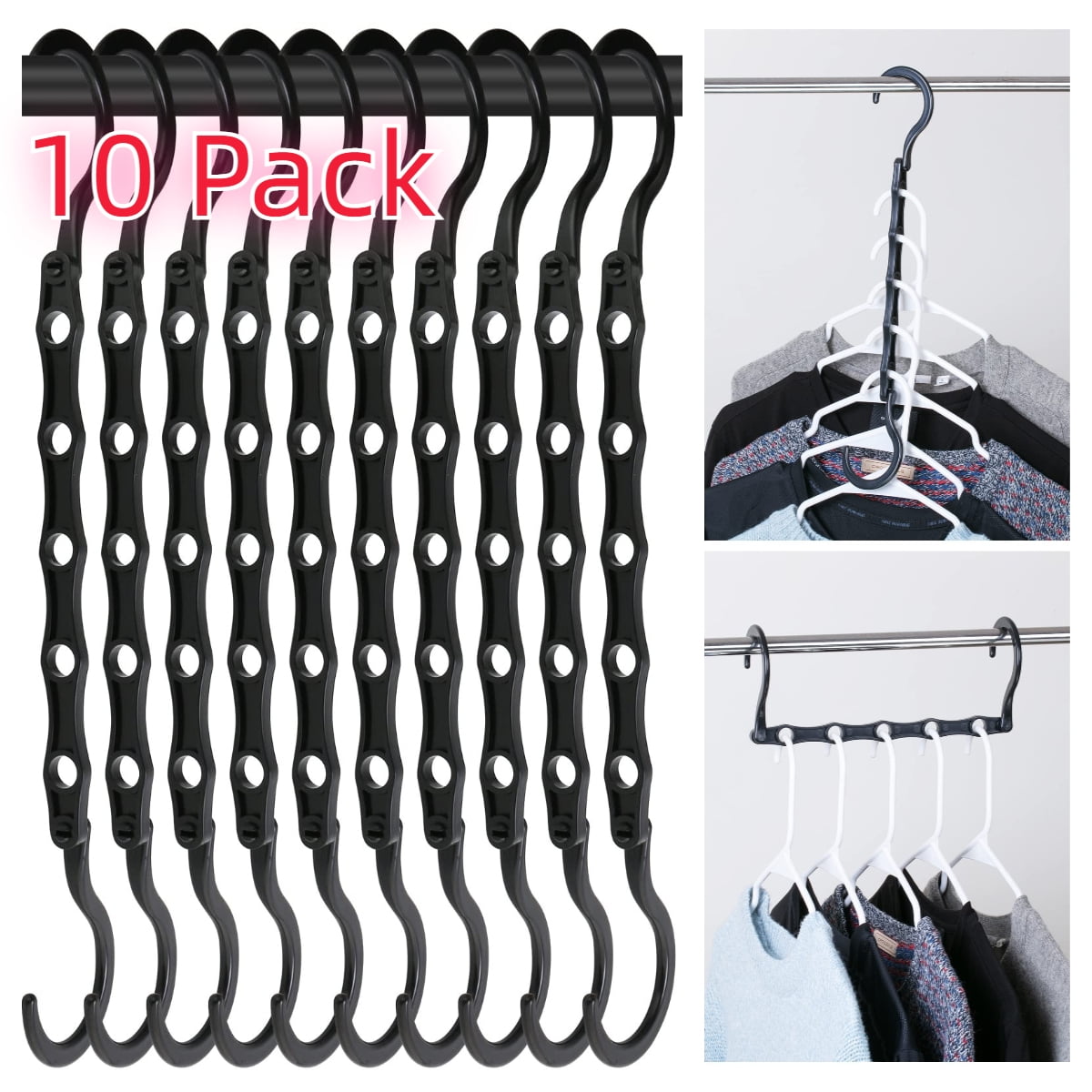Dofulay Plastic Space Saving Hangers Cascading Hanger Organizer Pack of 10  Closet Space Saver Multifunctional Hangers (Black)