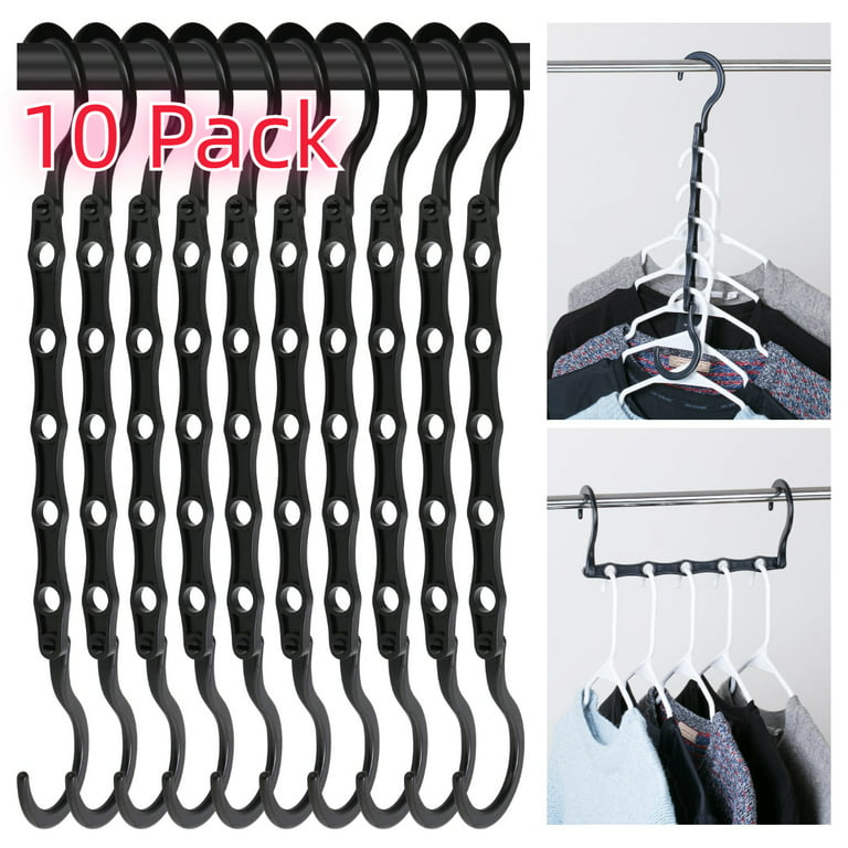 Metronic Plastic Space Saving Hangers, Hanger Organizer, Closet Organizer,  10 Pack, Black