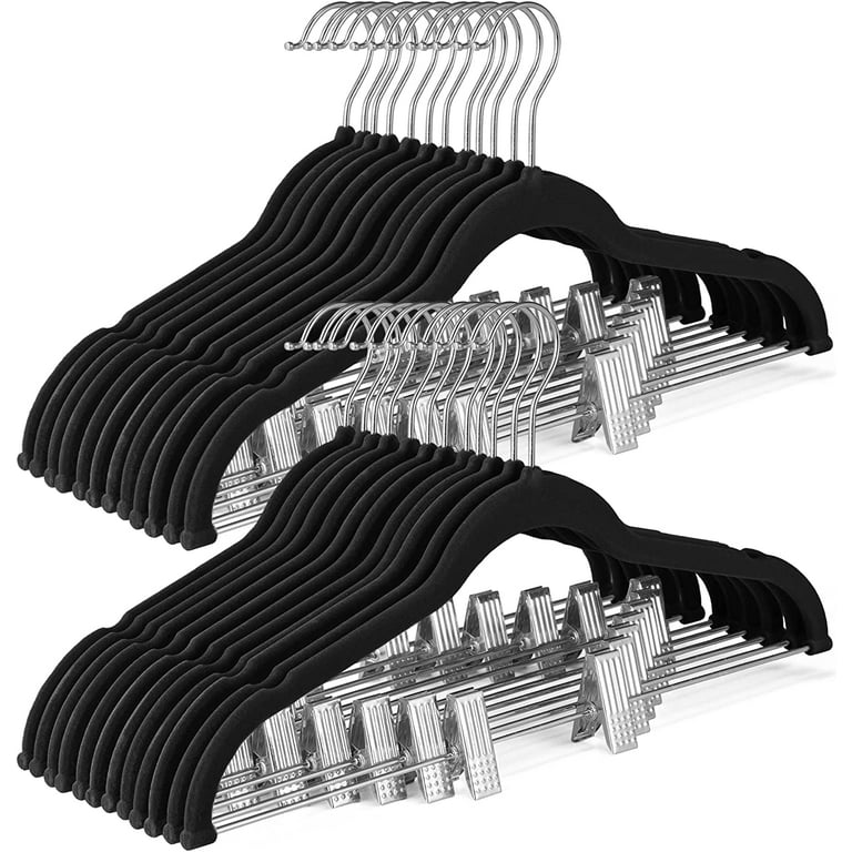 Metronic Velvet Skirt Hangers 24 Packs Velvet Hangers with Clips Ultra Thin Non Slip Velvet Pants Hangers Space Saving Clothes Hangers for Skirts