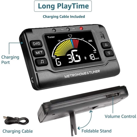 Metronome Tuner, Rechargeable 3 In 1 Digital Metronome Tuner Tone Generator for Guitar, Bass, Violin, Ukulele and Chromatic,Clarinet, Trumpet, Flute, Tuners for All Instruments$$Music