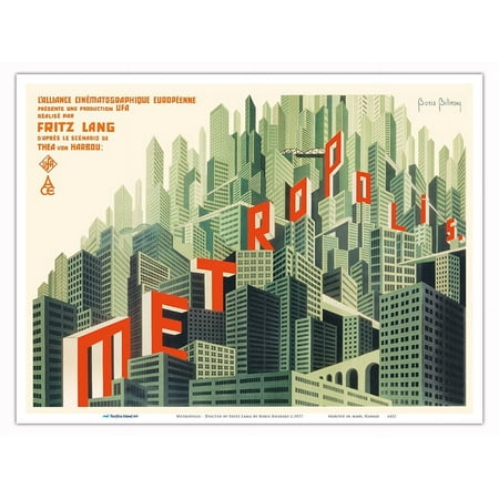 Metropolis - Diected by Fritz Lang - Vintage French Film Movie Poster by Boris Bilinsky c.1927 - Master Art Print (Unframed) 9in x 12in