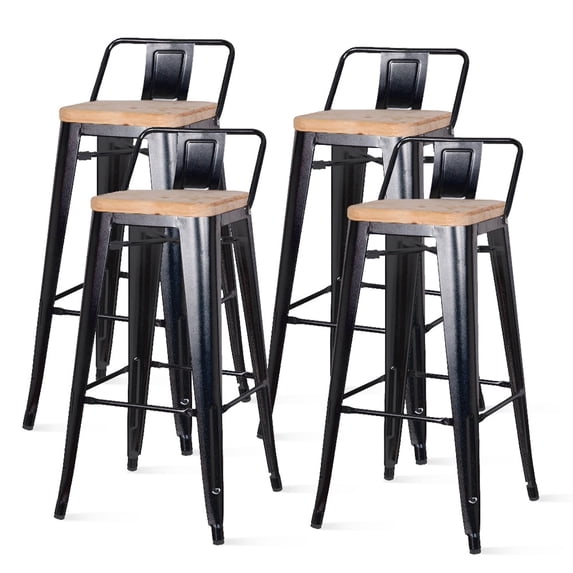 Metropolis Low Back Metal Bar Stool With Wood Seat (Set of 4), Multiple Colors
