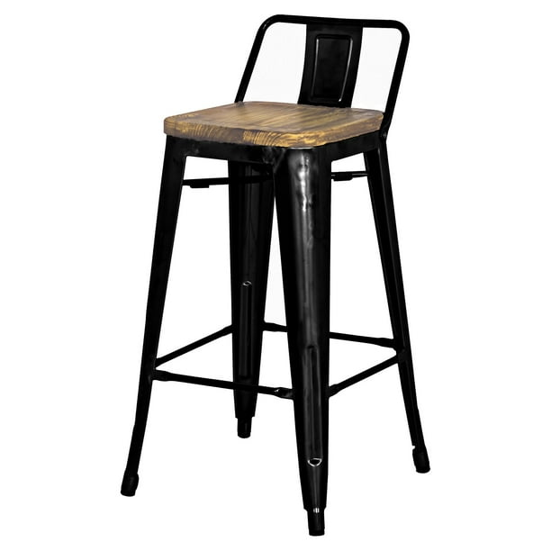 Metropolis Low Back Metal Counter Stool With Wood Seat (Set of 4), Multiple Colors