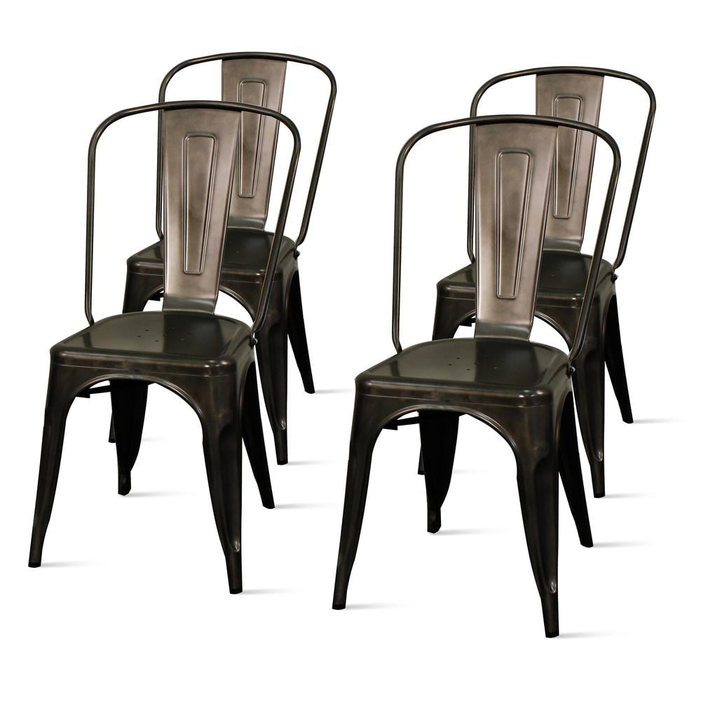 Gunmetal Industrial Metal Side Chair Set of 4