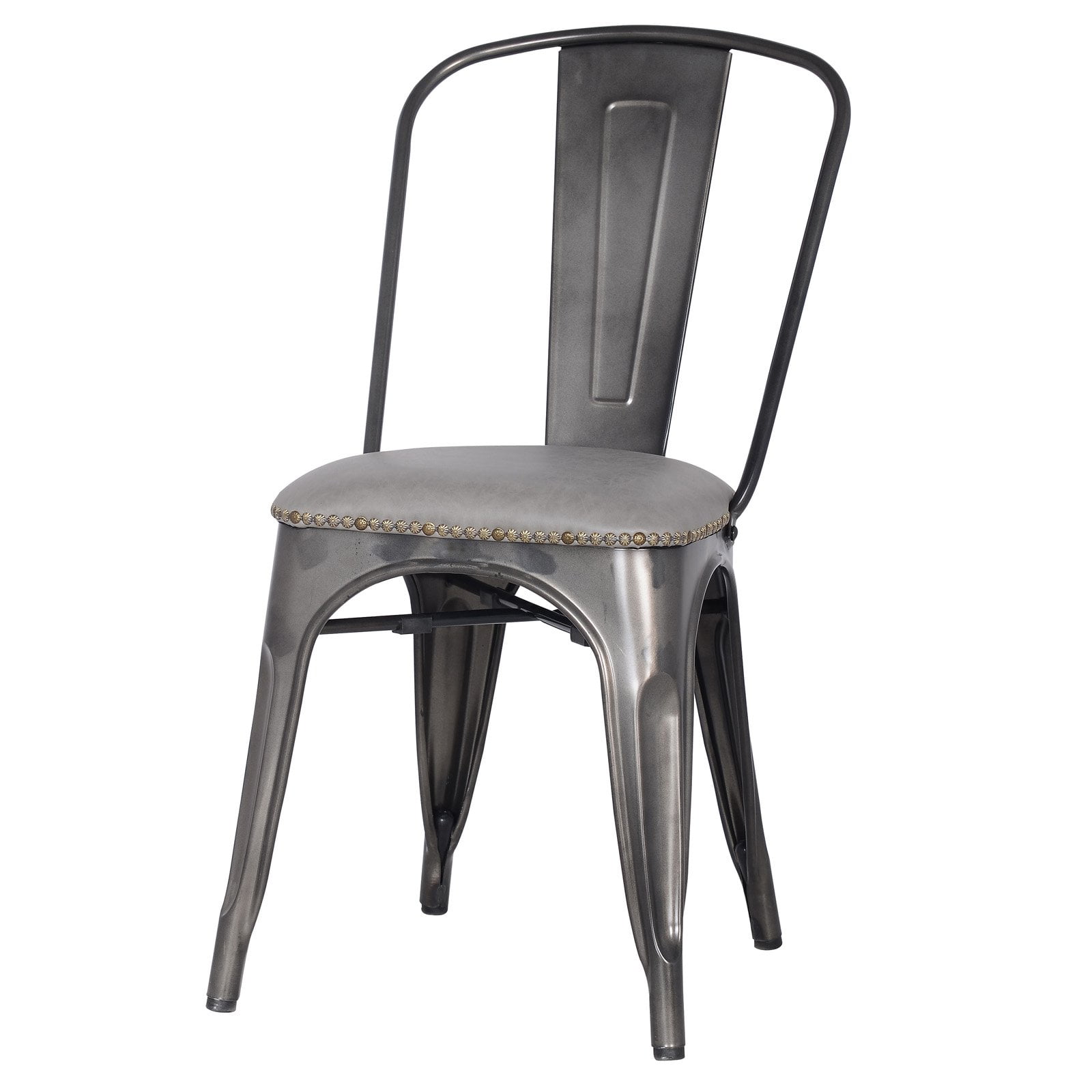 Metropolis Stackable Modern Metal Side Chair With Cushion And Nailhead