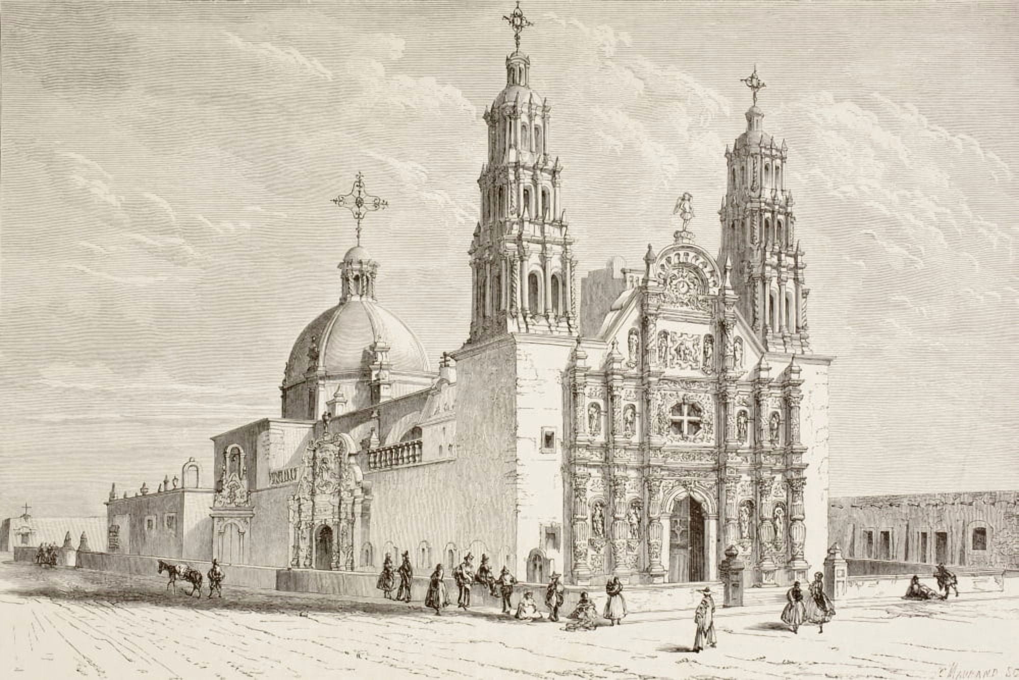 Metropolitan Cathedral In Plaza De Armas Chihuahua Mexico In The 19Th Century From A 19Th Century Illustration Canvas Art - Ken Welsh Design Pics (17 x 11)