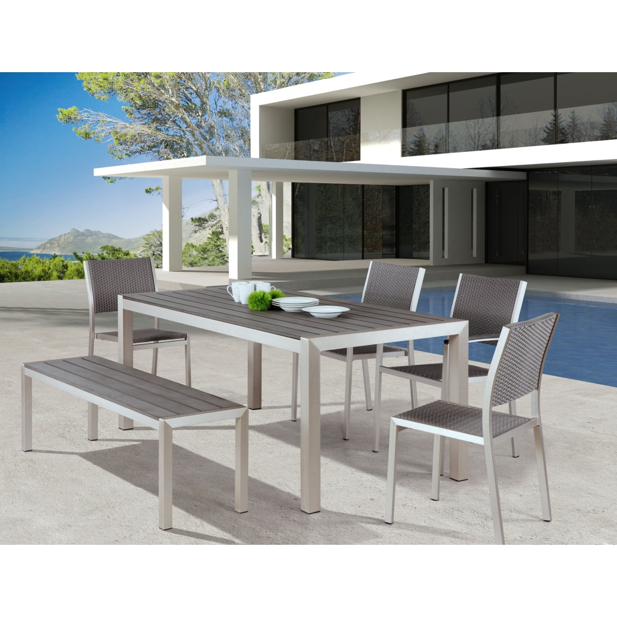 Gray and Silver Aluminum Outdoor Double Bench