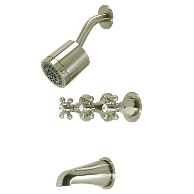 Brushed Nickel Triple-Handle Wall Mounted Tub and Shower Faucet