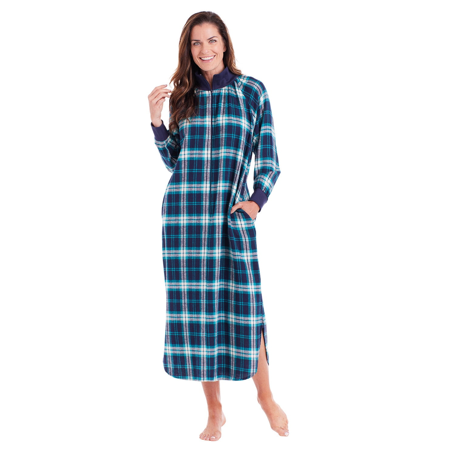 Metropolitan Womens Long Sleeve Flannel Nightgown Zippered Housecoats