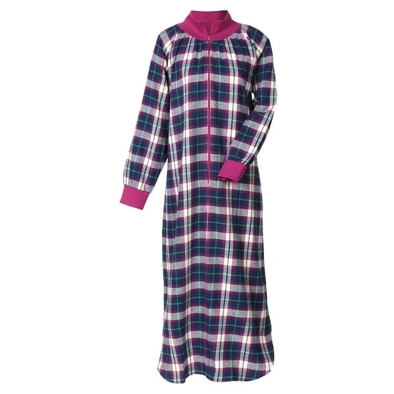 Metropolitan Womens Long Sleeve Flannel Nightgown Zippered Housecoats for Women - Raspberry, 1X