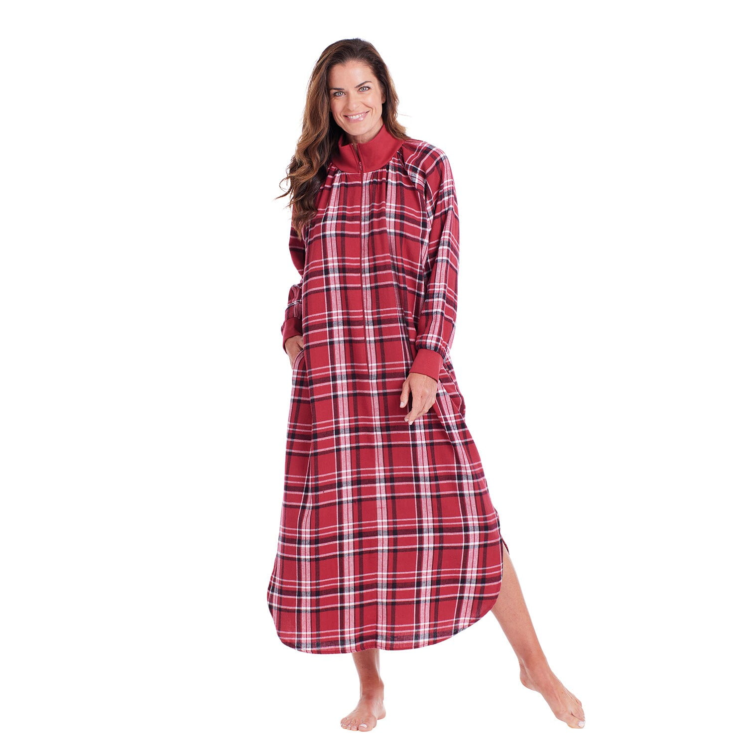 Metropolitan Womens Long Sleeve Flannel Nightgown Zippered Housecoats ...