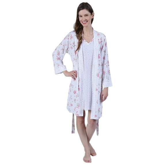 Metropolitan Womens Nightgown and Robe Set Matching Gown and Robe Sets - Rose Bouquet, 3X
