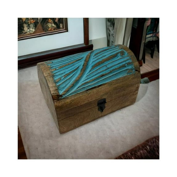 Metrotex Designs 12051 Sea Breeze Half Round Carved Box - Turquoise Wash
