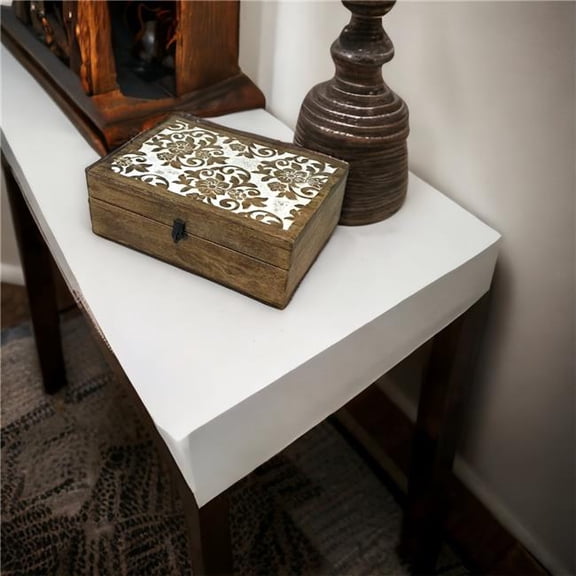 Metrotex Designs 12059 Damask Rectangle Carved Box - White Wash