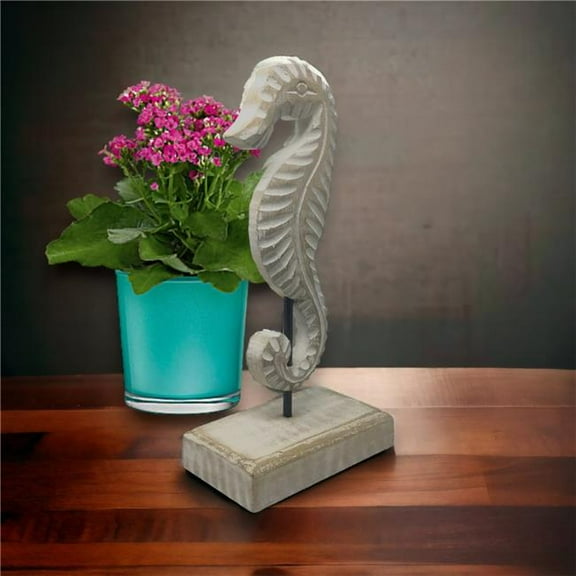 Metrotex Designs 12176 Hand Carved Wood Seahorse Figure - White Wash