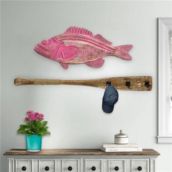 Metrotex Designs 12215 Snook Wall Hanging Fish Art Decor - Pink Distressed