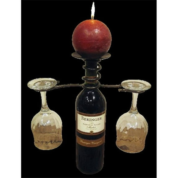 Metrotex Designs 21075 Iron 2 Stem Holder Wine Bottle Topper With Center Candle Plate- Meteor Finish