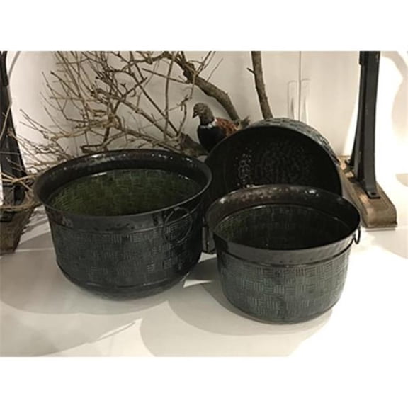 Metrotex Designs 52026 Chequer Planters, Antique Copper & Turquoise - Set of 3