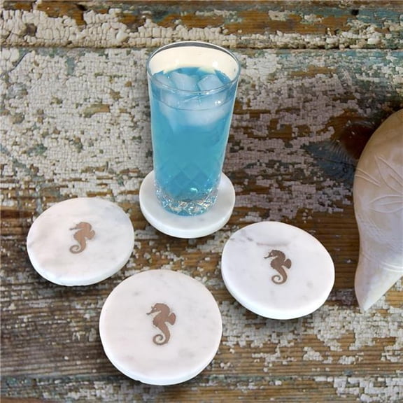 Metrotex Designs Sea Horse Marble Coasters - White