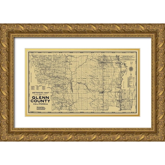 Metsker 18x12 Gold Ornate Wood Framed with Double Matting Museum Art Print Titled - Glenn California - Metsker 1936