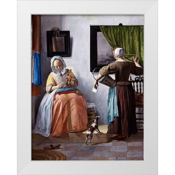 Metsu, Gabriel 15x18 White Modern Wood Framed Museum Art Print Titled - Woman Reading a Letter
