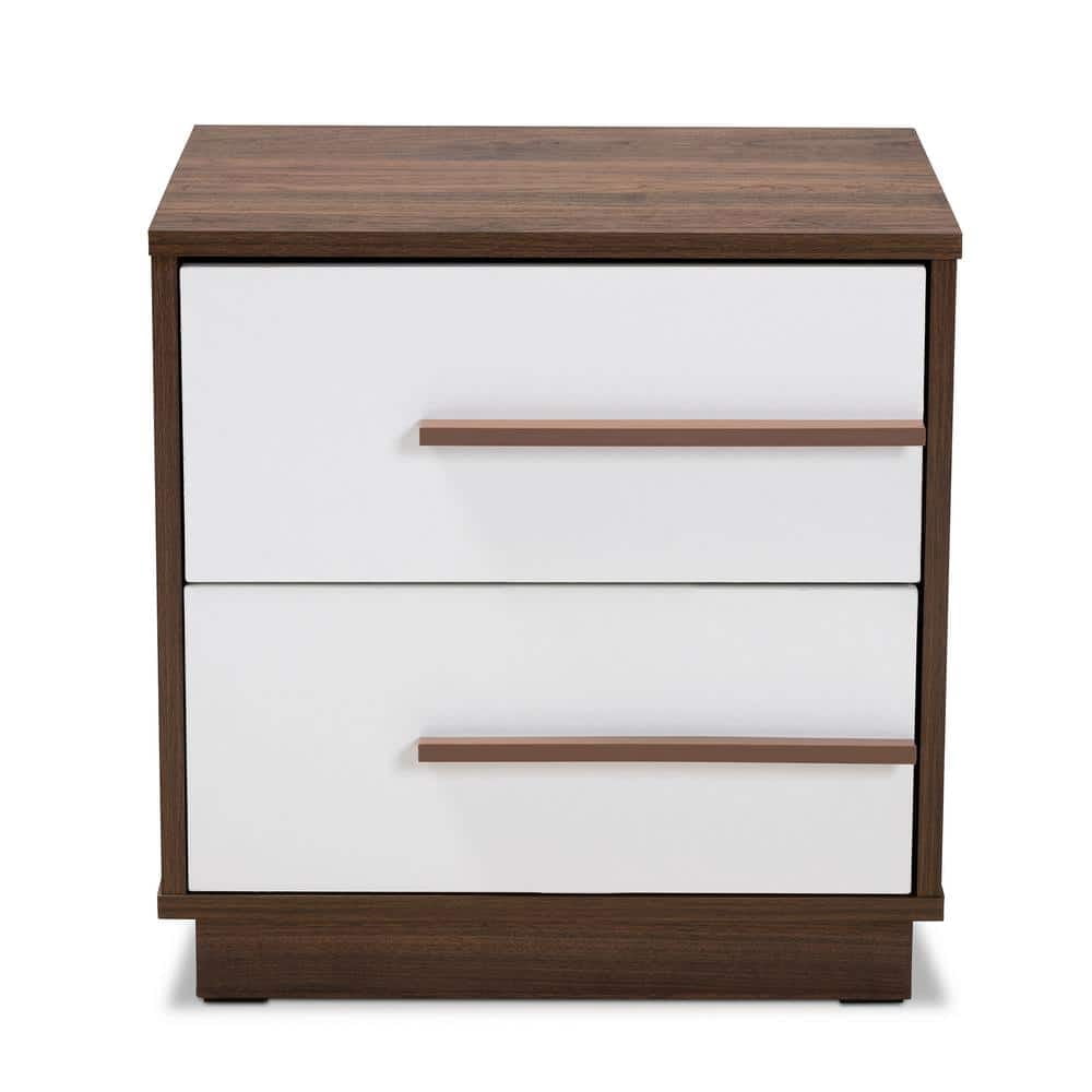 Mette 2-Drawer White and Walnut Nightstand - Walmart.com