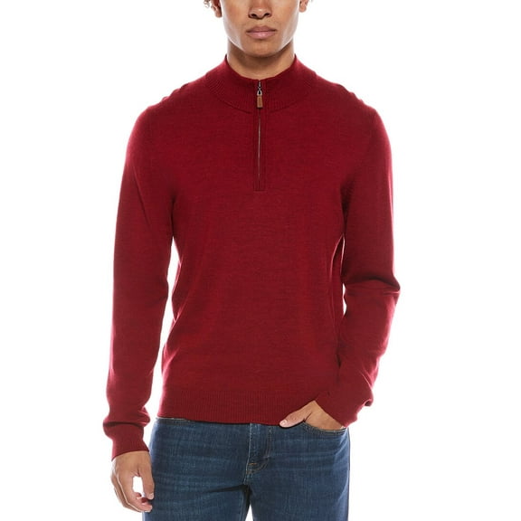 Mette mens  Merino Wool 1/4-Zip Mock Neck Sweater, XL, Red