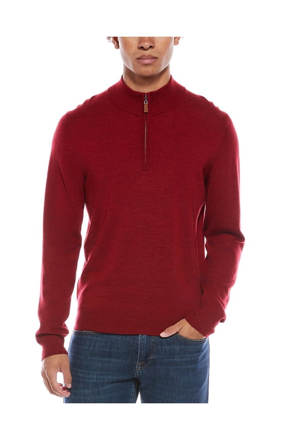 mens  Merino Wool 1/4-Zip Mock Neck Sweater, m, Red