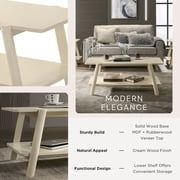 Metz 3-Piece Coffee Table Set, Off-White Finish, Coffee Table and Two End Tables with Storage Shelves, Mid-Century Modern Design for Living Room