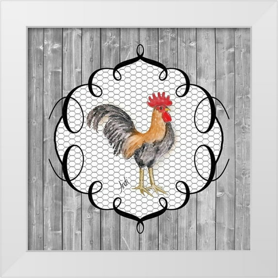 Metz, Andi 12x12 White Modern Wood Framed Museum Art Print Titled - Rooster on the Roost I
