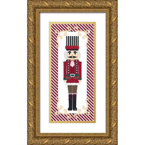 Metz, Andi 13x24 Gold Ornate Wood Framed with Double Matting Museum Art Print Titled - Nutcracker On Red Stripe III