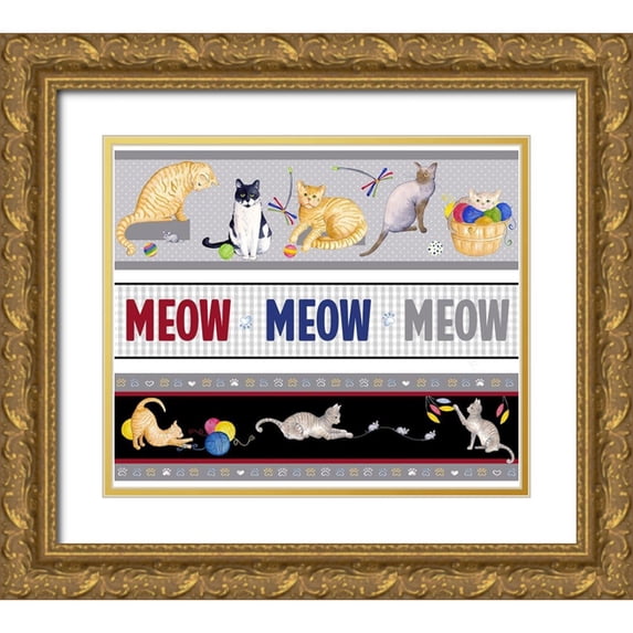 Metz, Andi 14x12 Gold Ornate Wood Framed with Double Matting Museum Art Print Titled - Meow, Meow, Meow Pattern