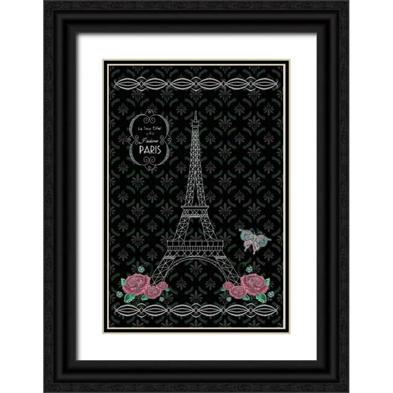 Metz, Andi 23x32 Black Ornate Wood Framed with Double Matting Museum Art Print Titled - Parisian Tour Eiffel Tower