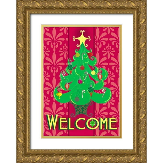 Metz, Andi 24x32 Gold Ornate Wood Framed with Double Matting Museum Art Print Titled - Christmas Tree Welcome
